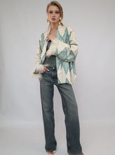 Load image into Gallery viewer, 85% Silk Green Romb Mini Kimono With Feathers