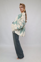 Load image into Gallery viewer, 85% Silk Green Romb Mini Kimono With Feathers