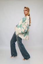 Load image into Gallery viewer, 85% Silk Green Romb Mini Kimono With Feathers