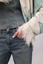 Load image into Gallery viewer, 85% Silk Green Romb Mini Kimono With Feathers