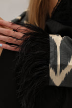 Load image into Gallery viewer, 85% Silk Black Maxi Kimono With Feathers "Midnight Enchantment"