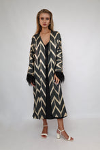 Load image into Gallery viewer, 85% Silk Black Maxi Kimono With Feathers "Midnight Enchantment"