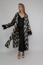 Load image into Gallery viewer, 85% Silk Black Maxi Kimono With Feathers "Midnight Enchantment"