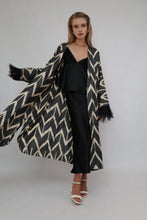 Load image into Gallery viewer, 85% Silk Black Maxi Kimono With Feathers "Midnight Enchantment"