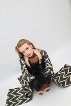 Load image into Gallery viewer, 85% Silk Black Maxi Kimono With Feathers "Midnight Enchantment"