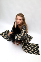 Load image into Gallery viewer, 85% Silk Black Maxi Kimono With Feathers "Midnight Enchantment"
