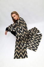 Load image into Gallery viewer, 85% Silk Black Maxi Kimono With Feathers "Midnight Enchantment"