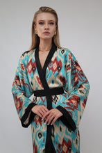 Load image into Gallery viewer, 70% Silk Printed Ikat Lightweight Kimono "Ocean Sands"