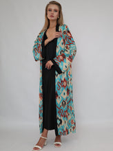 Load image into Gallery viewer, 70% Silk Printed Ikat Lightweight Kimono "Ocean Sands"
