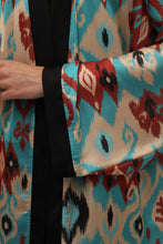 Load image into Gallery viewer, 70% Silk Printed Ikat Lightweight Kimono "Ocean Sands"