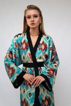 Load image into Gallery viewer, 70% Silk Printed Ikat Lightweight Kimono "Ocean Sands"