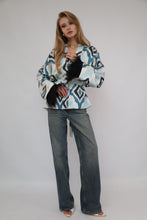 Load image into Gallery viewer, 85% Silk Blue Mini Kimono With Black Feathers