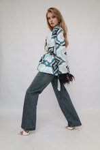 Load image into Gallery viewer, 85% Silk Blue Mini Kimono With Black Feathers