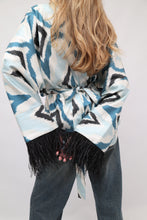 Load image into Gallery viewer, 85% Silk Blue Mini Kimono With Black Feathers