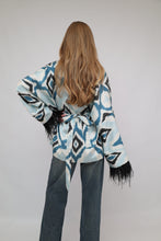 Load image into Gallery viewer, 85% Silk Blue Mini Kimono With Black Feathers