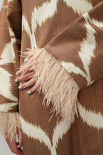 Load image into Gallery viewer, 100% Cotton Brown Maxi Kimono With Feathers