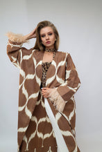 Load image into Gallery viewer, 100% Cotton Brown Maxi Kimono With Feathers