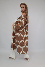 Load image into Gallery viewer, 100% Cotton Brown Maxi Kimono With Feathers