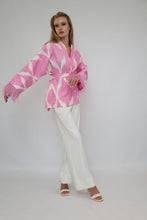 Load image into Gallery viewer, 100% Cotton Pink Mini Kimono With Feathers