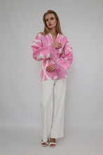 Load image into Gallery viewer, 100% Cotton Pink Mini Kimono With Feathers