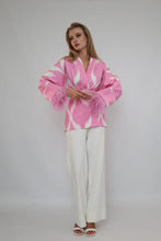 Load image into Gallery viewer, 100% Cotton Pink Mini Kimono With Feathers