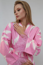 Load image into Gallery viewer, 100% Cotton Pink Mini Kimono With Feathers