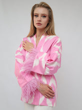 Load image into Gallery viewer, 100% Cotton Pink Mini Kimono With Feathers