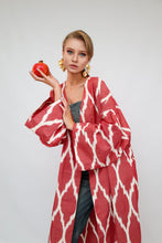 Load image into Gallery viewer, 100% Cotton Red Maxi Ikat Kimono No Feathers