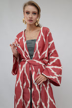 Load image into Gallery viewer, 100% Cotton Red Maxi Ikat Kimono No Feathers