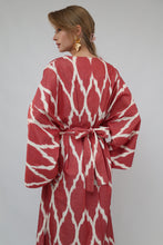 Load image into Gallery viewer, 100% Cotton Red Maxi Ikat Kimono No Feathers