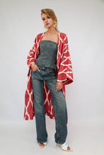 Load image into Gallery viewer, 100% Cotton Red Maxi Ikat Kimono No Feathers
