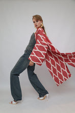 Load image into Gallery viewer, 100% Cotton Red Maxi Ikat Kimono No Feathers
