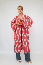 Load image into Gallery viewer, 100% Cotton Red Maxi Ikat Kimono No Feathers