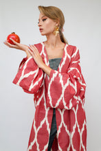 Load image into Gallery viewer, 100% Cotton Red Maxi Ikat Kimono No Feathers