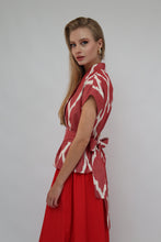 Load image into Gallery viewer, 100% Cotton Red Ikat Blouse With Belt