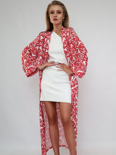 Load image into Gallery viewer, Red Printed Ikat Lightweight Kimono "Crimson Glow"