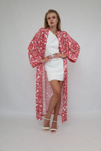 Load image into Gallery viewer, Red Printed Ikat Lightweight Kimono "Crimson Glow"