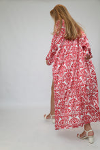 Load image into Gallery viewer, Red Printed Ikat Lightweight Kimono "Crimson Glow"