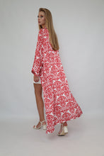 Load image into Gallery viewer, Red Printed Ikat Lightweight Kimono "Crimson Glow"