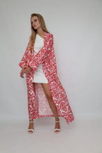Load image into Gallery viewer, Red Printed Ikat Lightweight Kimono "Crimson Glow"
