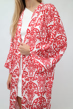 Load image into Gallery viewer, Red Printed Ikat Lightweight Kimono "Crimson Glow"