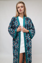 Load image into Gallery viewer, 100% Cotton Printed Ikat Green Lightweight Kimono "Lagoon Breeze"