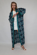 Load image into Gallery viewer, 100% Cotton Printed Ikat Green Lightweight Kimono "Lagoon Breeze"