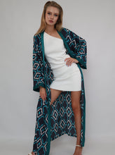 Load image into Gallery viewer, 100% Cotton Printed Ikat Green Lightweight Kimono "Lagoon Breeze"