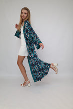 Load image into Gallery viewer, 100% Cotton Printed Ikat Green Lightweight Kimono "Lagoon Breeze"