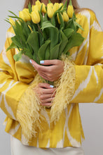 Load image into Gallery viewer, 85 % Silk Yellow Mini Kimono With Feathers