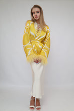 Load image into Gallery viewer, 85 % Silk Yellow Mini Kimono With Feathers