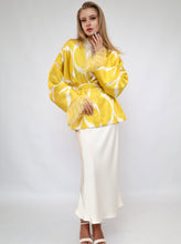 Load image into Gallery viewer, 85 % Silk Yellow Mini Kimono With Feathers