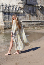 Load image into Gallery viewer, 100% Silk Ikat Kimono "Yellow Diamond"