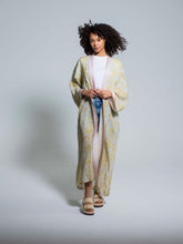 Load image into Gallery viewer, 100% Silk Ikat Kimono "Yellow Diamond"